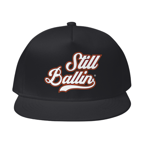 Still Ballin Black Snap Back Cap - White Print Logo With Red Outline