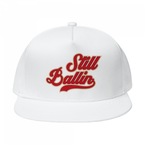 Still Ballin White Snap Back Cap With Red Contrast Print Logo