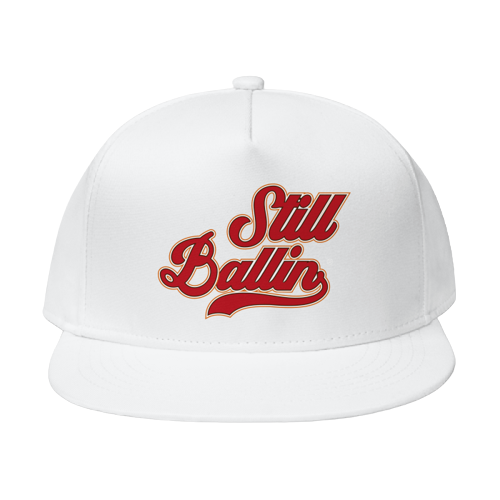 Still Ballin White Snap Back Cap With Red Contrast Print Logo