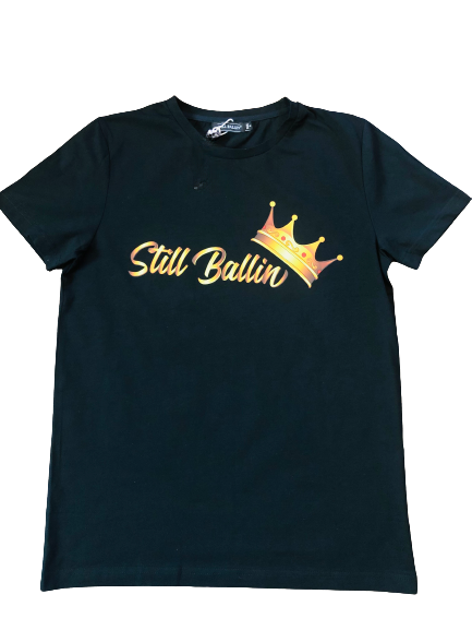 Still Ballin'® Legends Black Crew Neck T-Shirt – Gold Gradient Crown Edition
