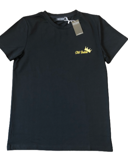 Still Ballin' Legends Black Crew Neck T-Shirt - Gold Embroidery Crown